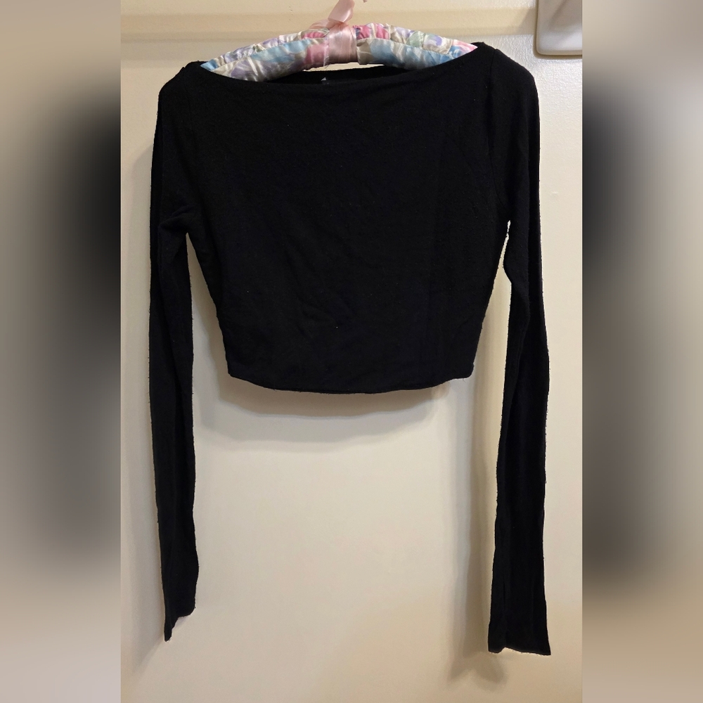 Naked Wardrobe Black Long Sleeve Crop Top